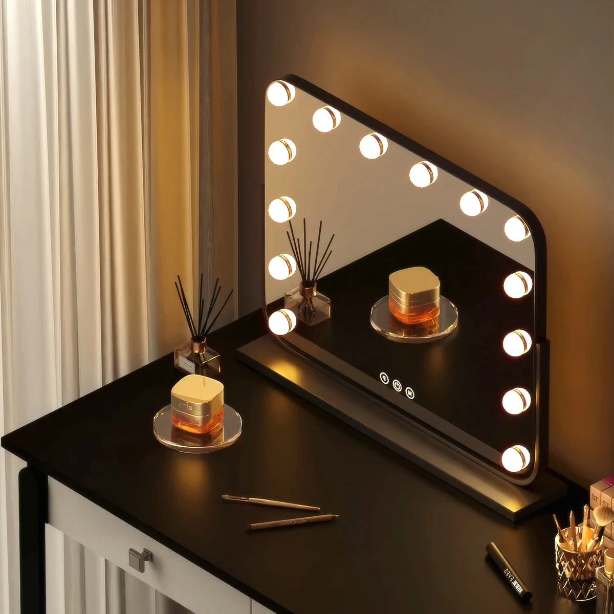 LED Lighted Makeup Mirror with Desk Stand | Large Vanity LED Vanity Mirror QXL