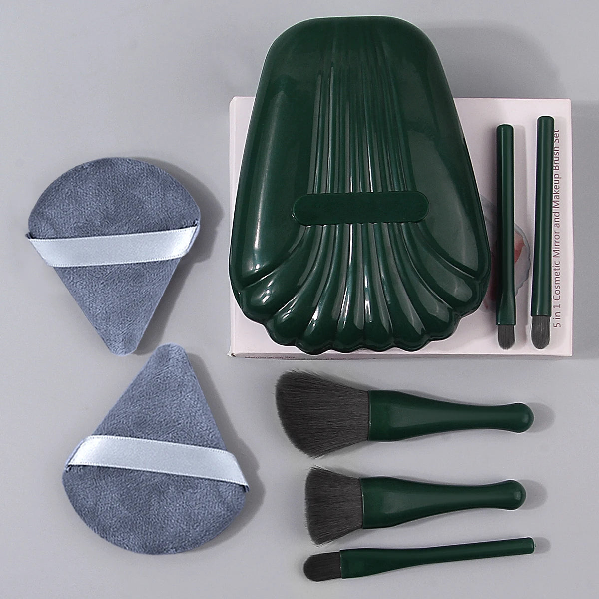 KOSSHOW 8-Piece Mini Makeup Brush Set | Shell Box & Puff Makeup Brush Set QXL