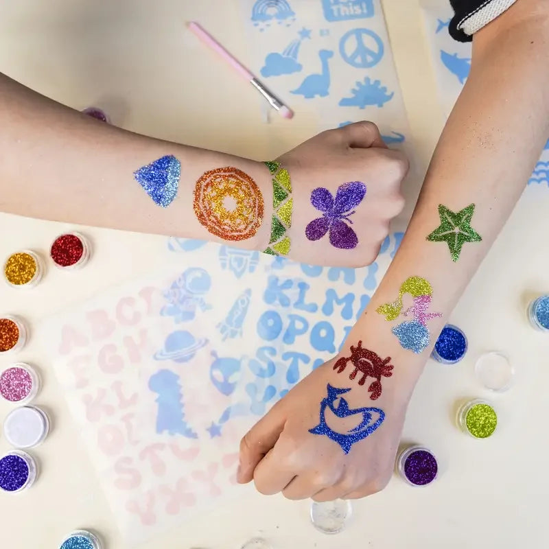 Kids Glitter Temporary Tattoo Kit | DIY Diamond Body Art Set Glitter Tattoo Kit QXL