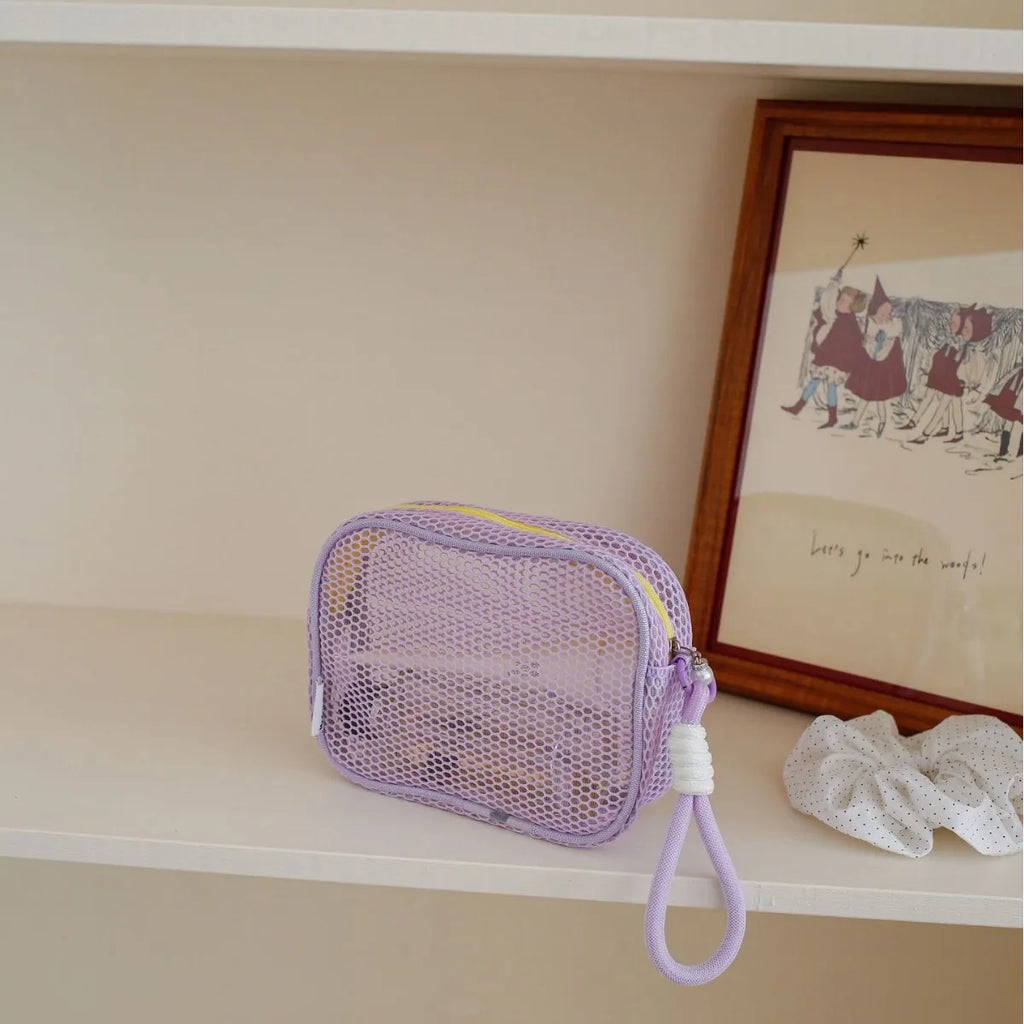 Pearl Mesh Cosmetic Bag | Travel Makeup Organizer Zipper Pouch Cosmetic Bag QXL Small purple
