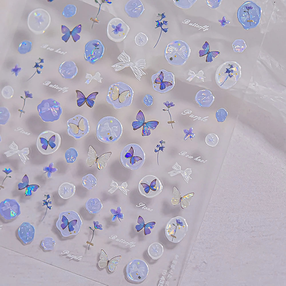 5D Nail Art Stickers – Purple Butterfly & Glitter Decals Nail Art Stickers QXL