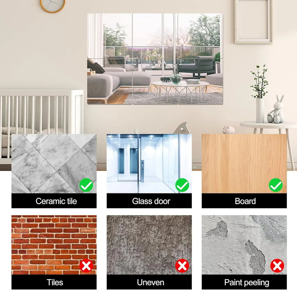 4-Pack Acrylic Wall Mirror Stickers | Cuttable Self-Adhesive Wall Mirror Tiles QXL
