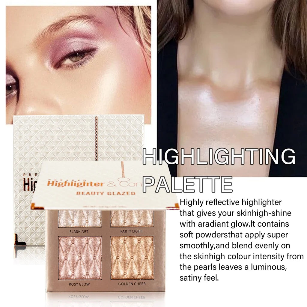 Beauty Glazed 4-Color Contour & Highlighter Powder Palette Contour Highlighter Palette QXL