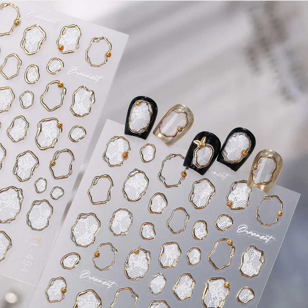 5D Luxury Nail Stickers – Gold Silver Hollow Lace Foil Decals Nail Art Stickers QXL