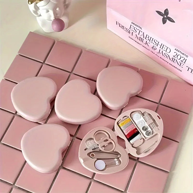 Heart Sewing Kit – Thread, Needles & Buttons in Portable Box Sewing Kit QXL Default Title