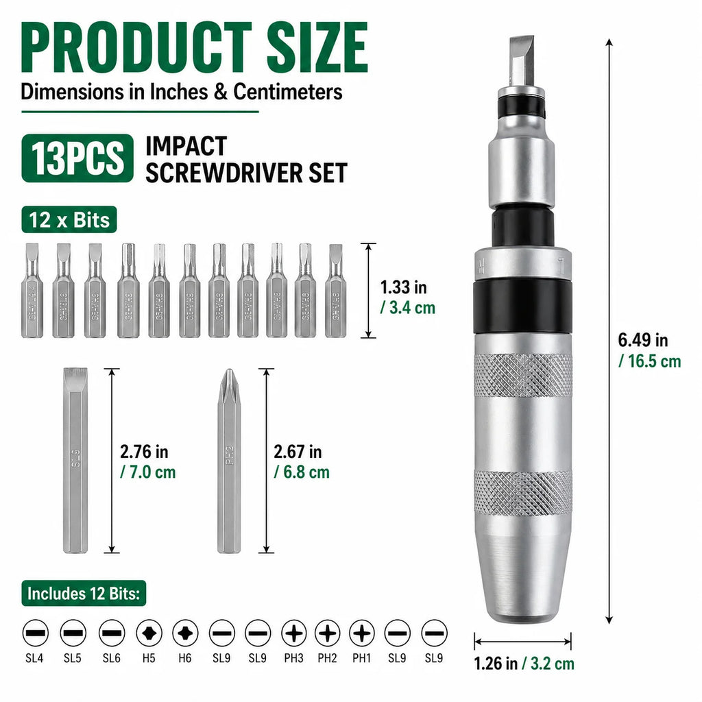 13-Pc Manual Impact Driver Set | CR-V S2 Steel Screwdriver Kit Manual Impact Driver QXL