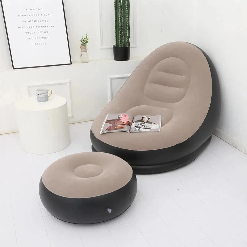 2-Pack Inflatable Chaise Lounge & Footstool Set | Camping Inflatable Lounge Set QXL