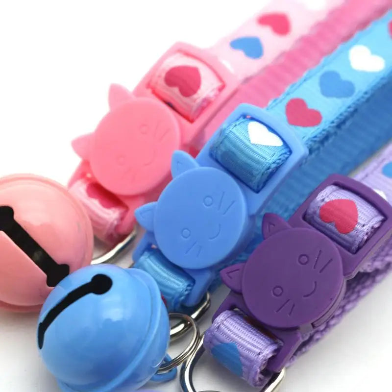 Adjustable Cartoon Cat Collar with Bell & Safety Buckle | 3 Colors Cat Collar QXL