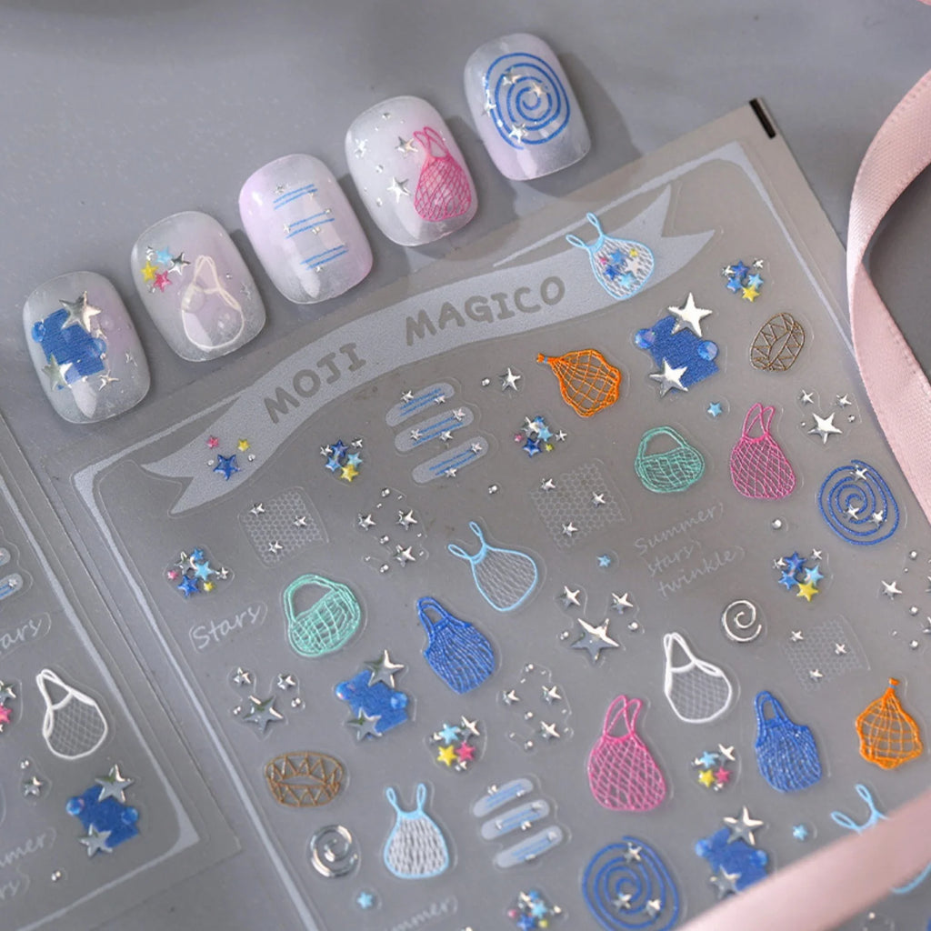 5D Self-Adhesive Nail Stickers – Glitter Stars & Swirl Decals Nail Art Stickers QXL