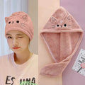 Cartoon Cat Coral Fleece Hair Towel Wrap Cap | Quick Dry Hair Towel Wrap QXL Pink