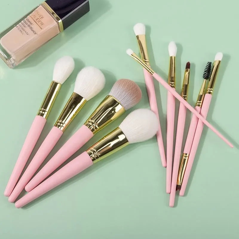 10-Pc Goat Hair Makeup Brush Set – Powder, Foundation & Blending Makeup Brush Set QXL
