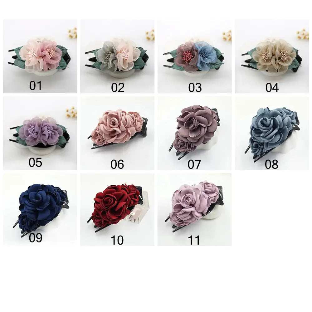 Fabric Flower Duckbill Hair Clip | Women's Elegant Barrette Hair Clip Barrette QXL