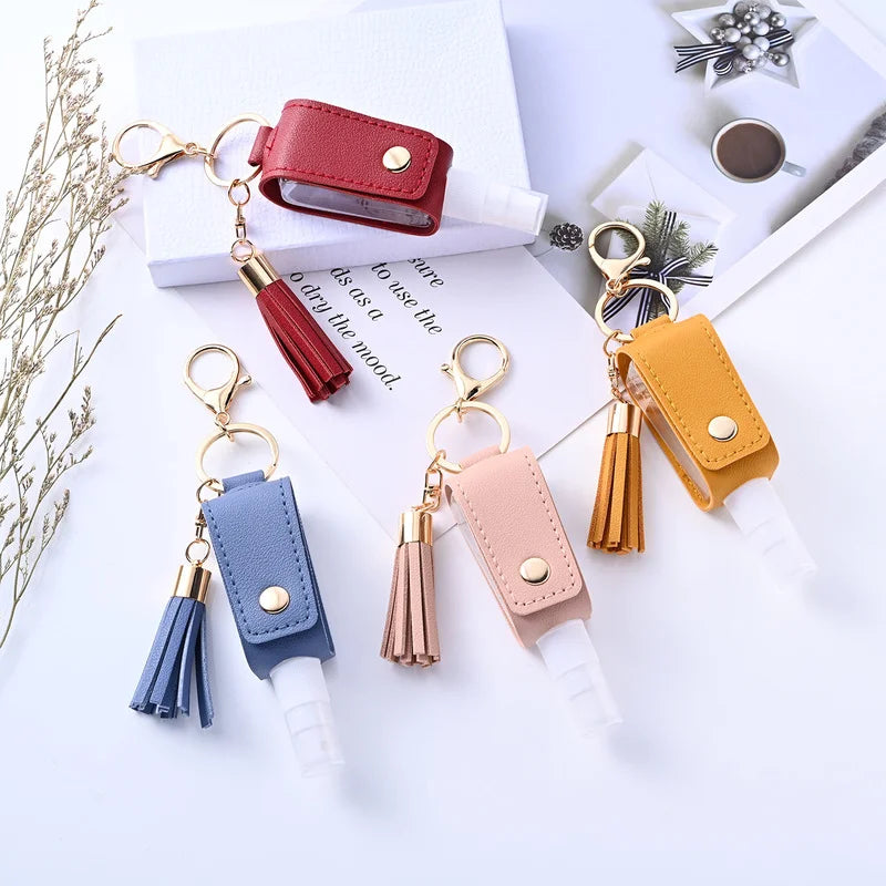 30ml PU Leather Spray Bottle Holster Keychain with Tassel Spray Bottle Keychain QXL