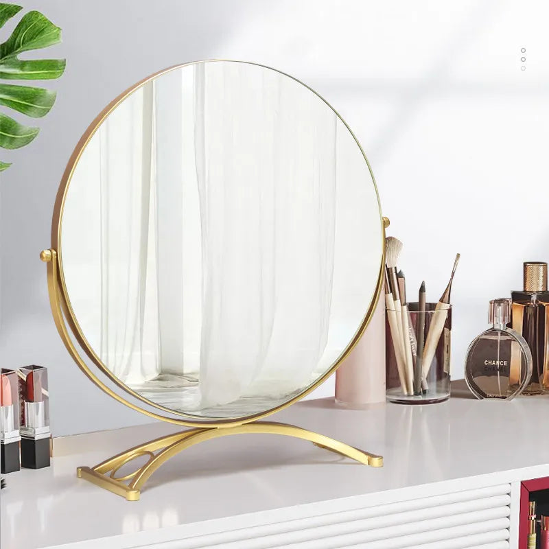 Large Round Tabletop Makeup Mirror | Rotatable Metal Stand Tabletop Makeup Mirror QXL