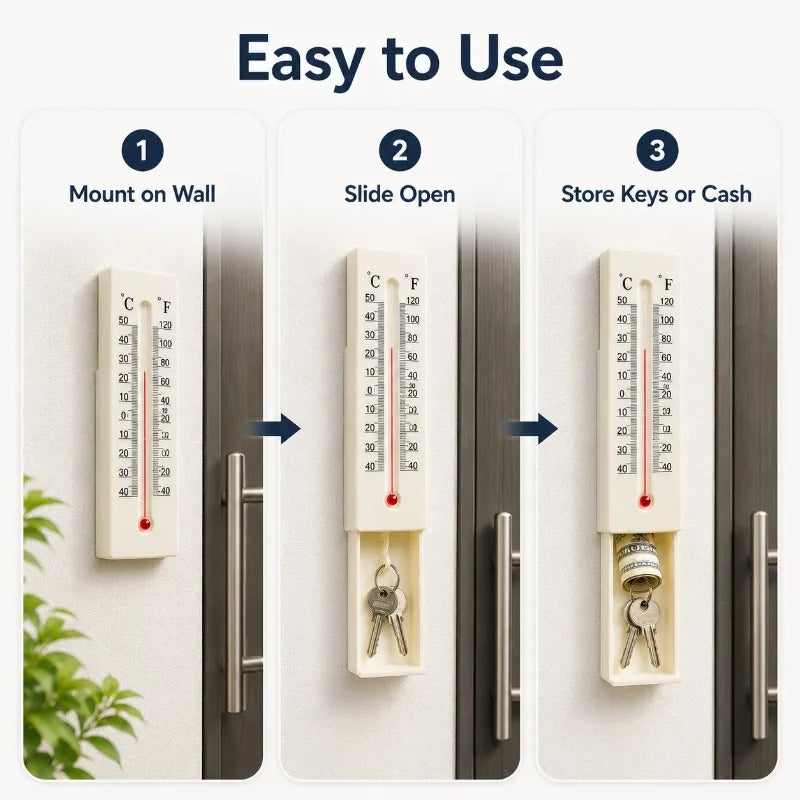 Outdoor Wall Thermometer with Hidden Key Storage Drawer Wall Thermometer QXL
