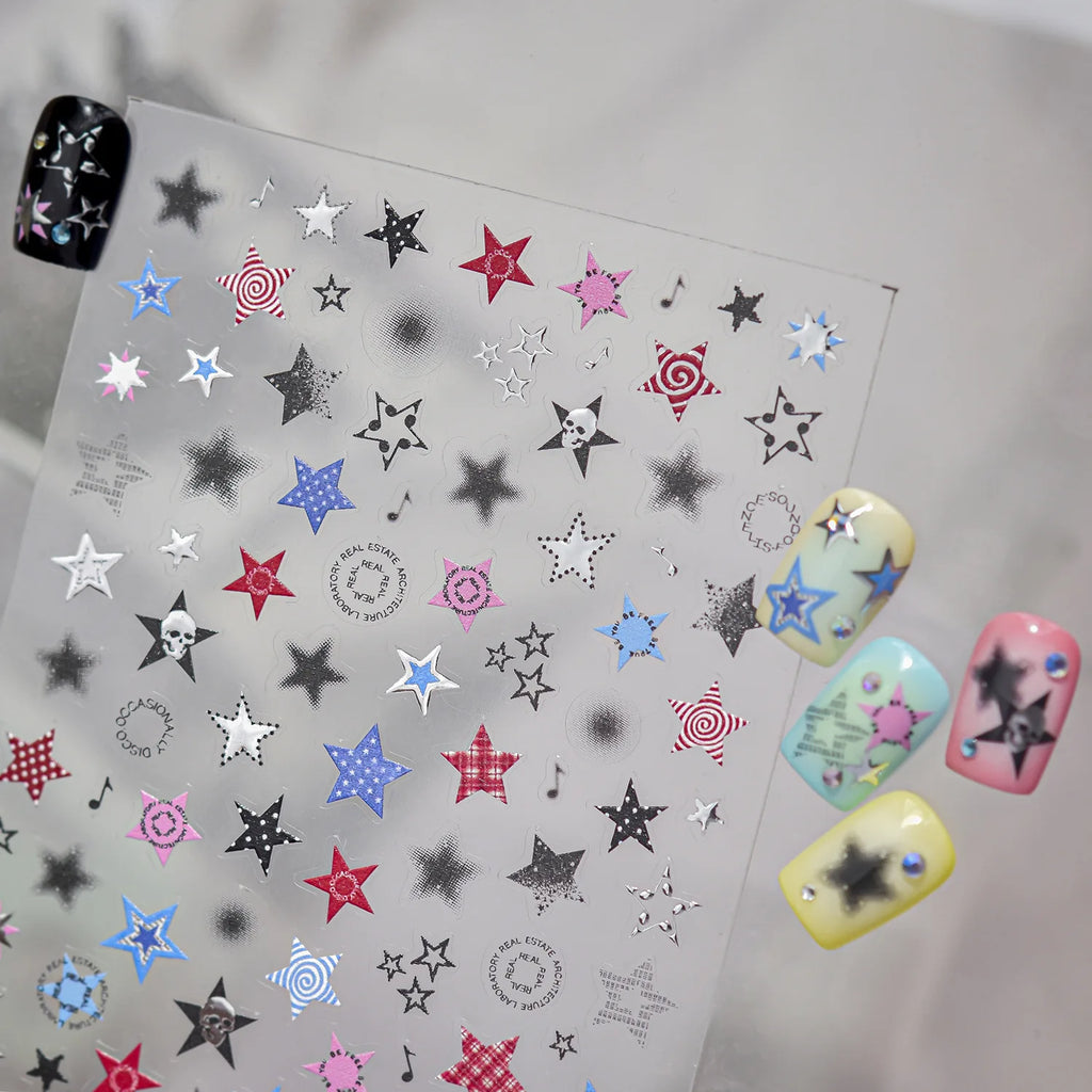 5D Y2K Nail Art Stickers | Star Skull Graffiti Self-Adhesive Nail Art Stickers QXL