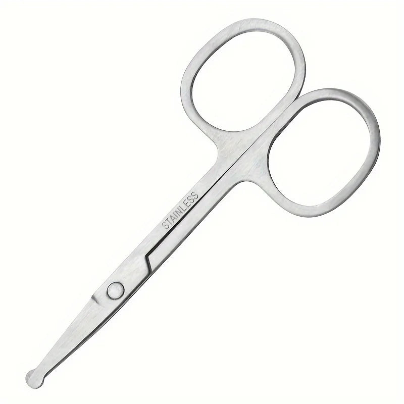 Stainless Steel Beard & Facial Hair Scissors – Round Safety Tip Grooming Scissors QXL 1pcsSilver