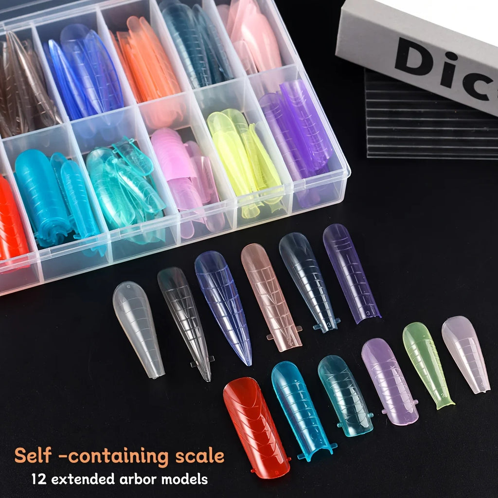 144-Pc Reusable Nail Dual Forms | Colorful Extension Mold Kit Nail Extension Molds QXL