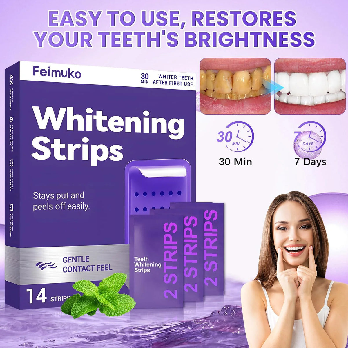Purple Teeth Whitening Strips – Enamel Safe, Sensitive Teeth Teeth Whitening Strips QXL