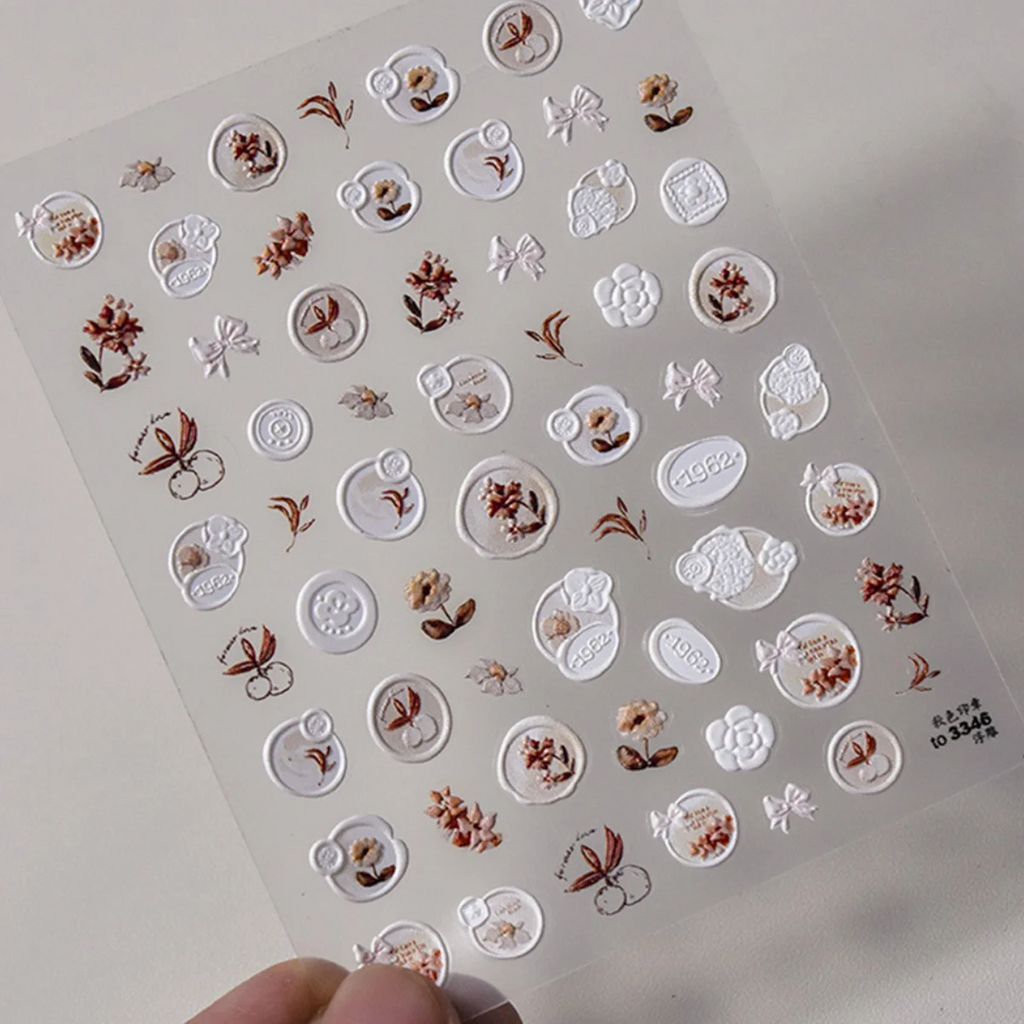 5D Kawaii Cartoon Nail Art Stickers | Checkered Floral Decals Nail Art Stickers QXL 1pcs to3346