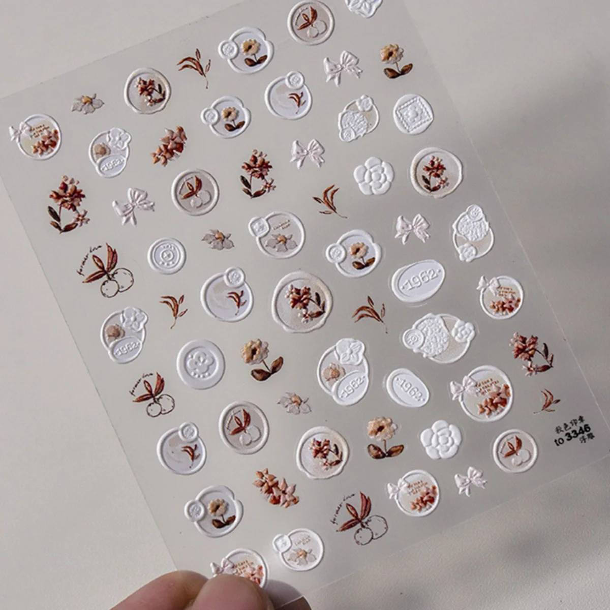 5D Kawaii Cartoon Nail Art Stickers | Checkered Floral Decals Nail Art Stickers QXL 1pcs to3346