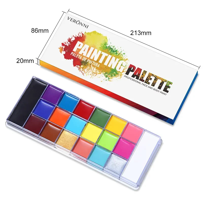 20-Color Face & Body Paint Kit with 10 Brushes | Halloween Face & Body Paint Kit QXL YC-20h Colors