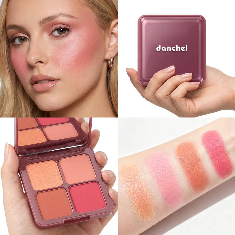 4-Shade Blush Palette Matte & Shimmer Soft Blur Finish Blush Palette QXL