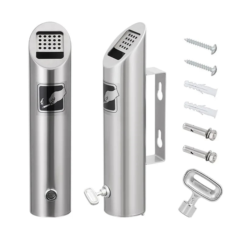 Wall-Mounted Stainless Steel Ashtray with Lock | Outdoor Ash Bin Wall-Mounted Ashtray QXL