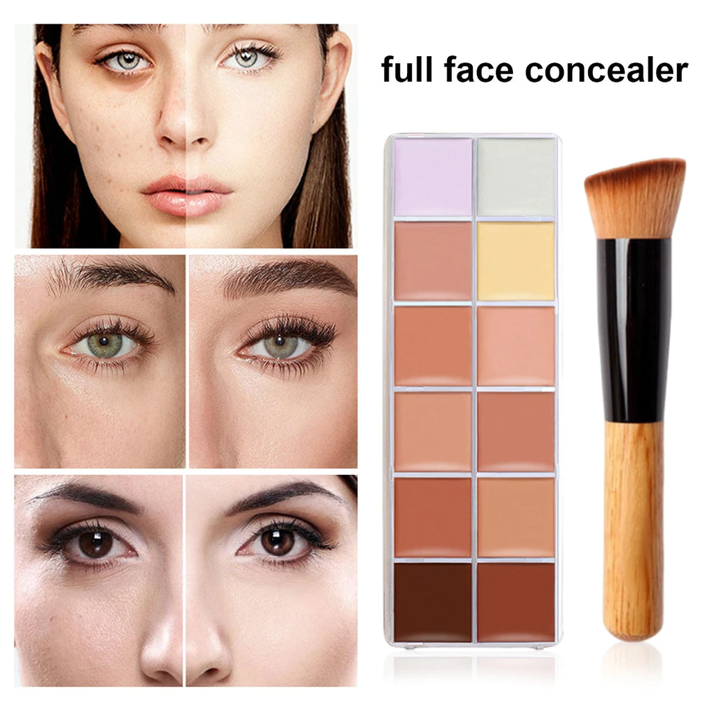 12-Color Waterproof Full Coverage Concealer Palette | Cream Concealer Palette QXL 12 -brush