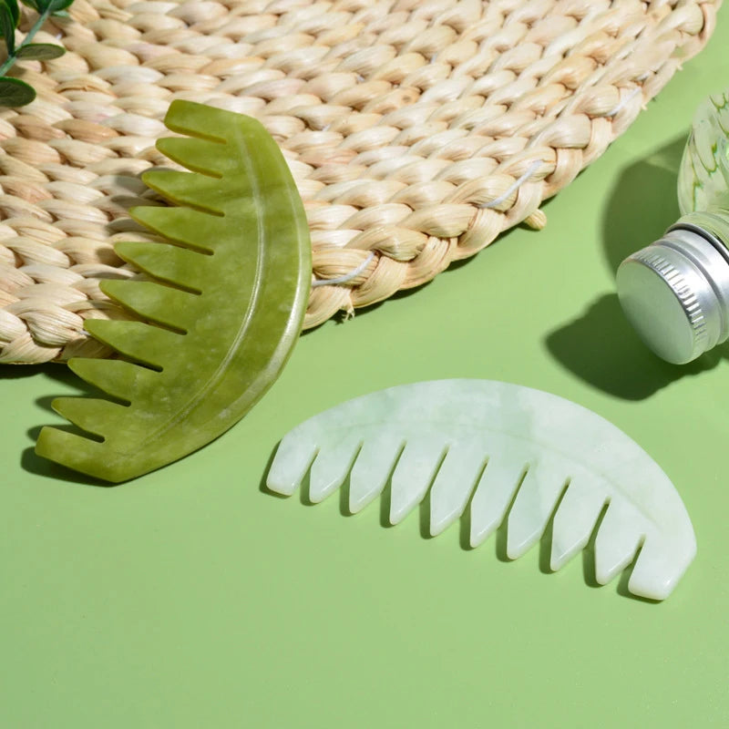 Jade Wide-Tooth Massage Comb | Gua Sha Head & Neck Tool Jade Massage Comb QXL