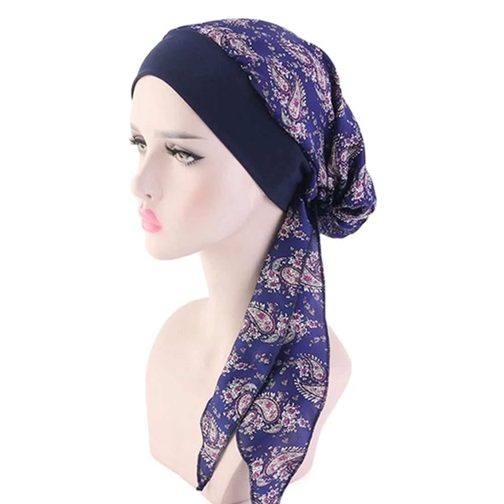 Adjustable Pre-Tied Printed Turban Head Wrap Cap | 12 Styles Turban Head Wrap QXL