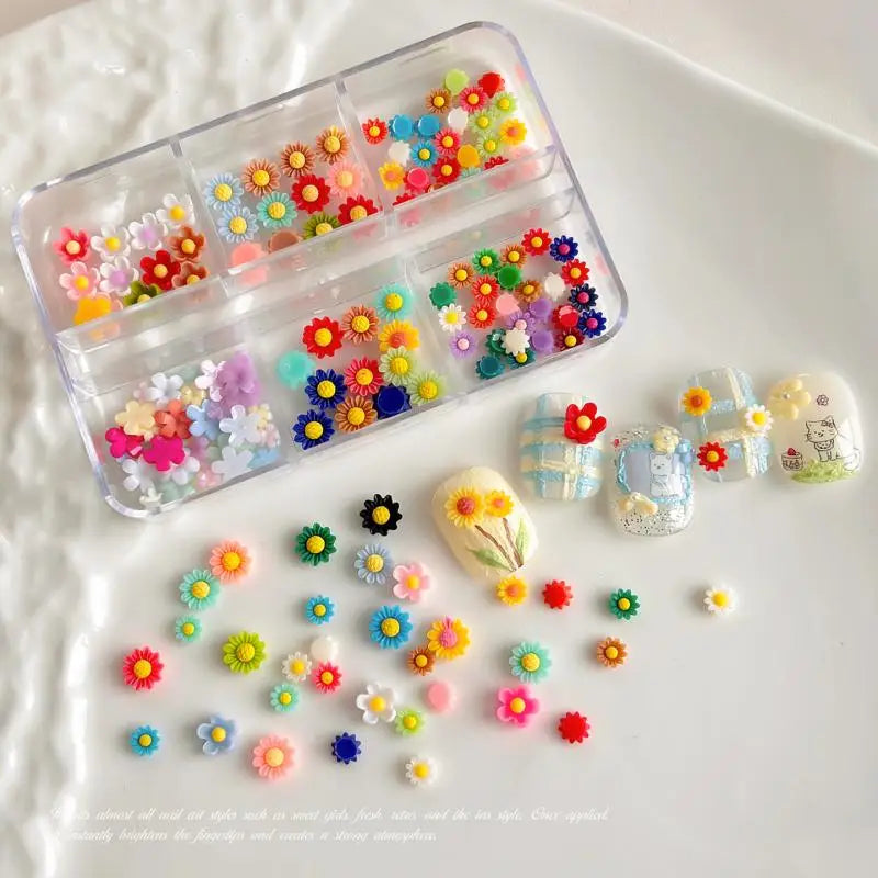 3D Resin Flower Nail Charms | 6-Grid DIY Manicure Set Nail Art Charms QXL one size