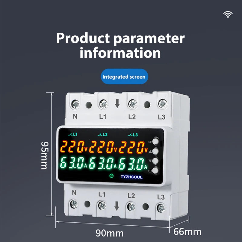 3-Phase Voltage Protector 63A/100A DIN Rail | LCD Relay Voltage Protection Relay QXL