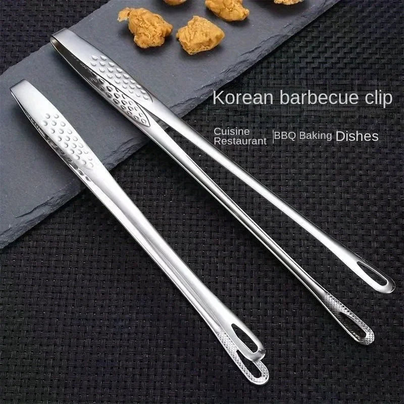 Stainless Steel BBQ Tongs | Extended Korean Grill Food Clip BBQ Grilling Tongs QXL