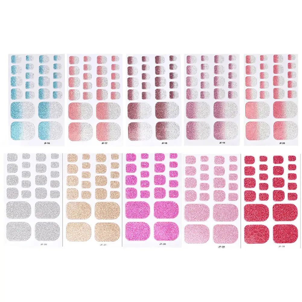 Gradient Glitter Toenail Polish Strips – 22 Full Cover Wraps Toenail Polish Strips QXL