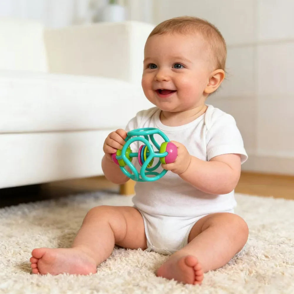 Baby Silicone Rattle Teether Ball | Newborn Sensory Toy 0–6M Baby Teether Rattle QXL