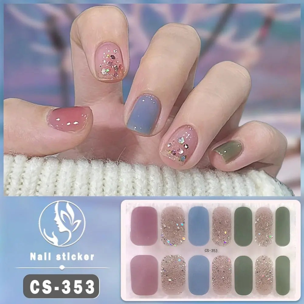 14-Tip Foil Gel Nail Stickers | Glitter Self-Adhesive Nail Wraps Gel Nail Stickers QXL CS-353