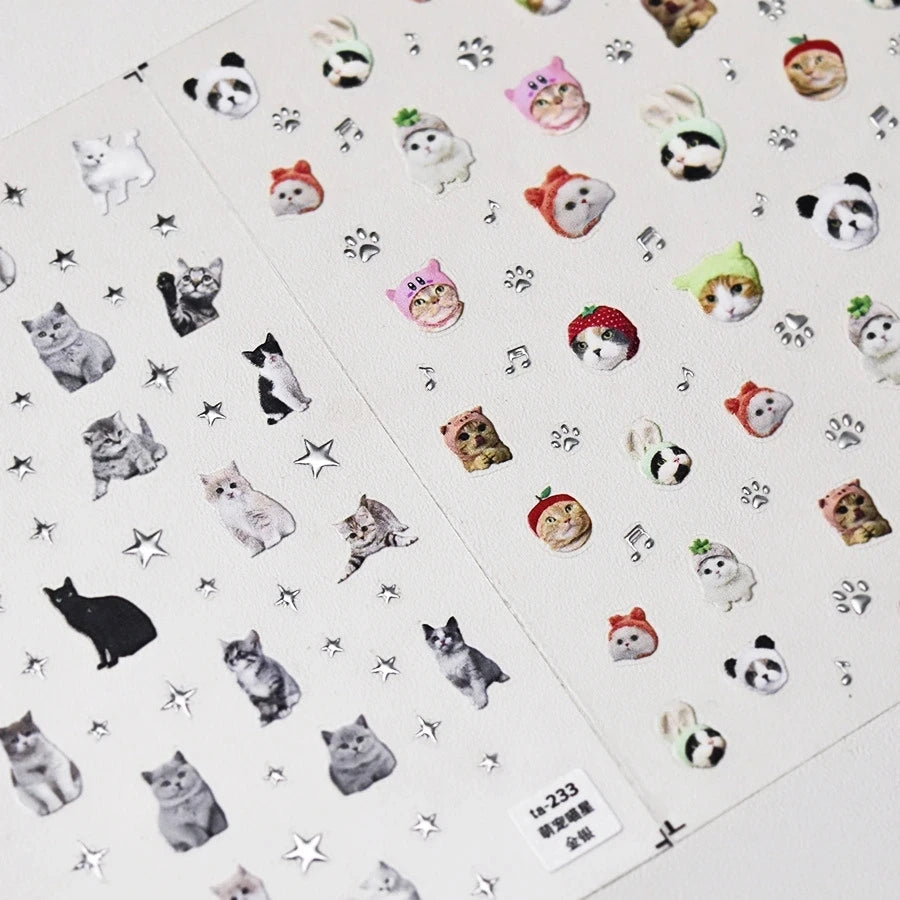 3D Embossed Animal Nail Stickers | Dog Cat Bunny Decals Nail Art Stickers QXL