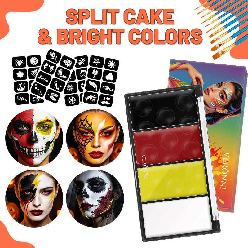 VERONNI 4-Color Face & Body Paint Kit with Brush & Stencils Face & Body Paint QXL