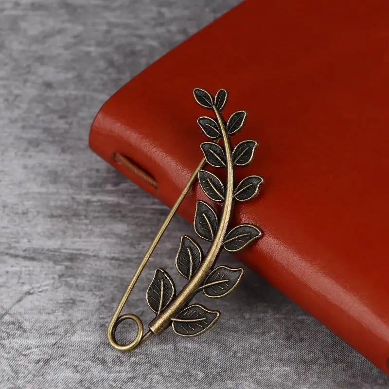 Vintage Bronze Twig Feather Large Brooch Pin | Sweater Scarf Fashion Brooch Pin QXL 02 62x24MM