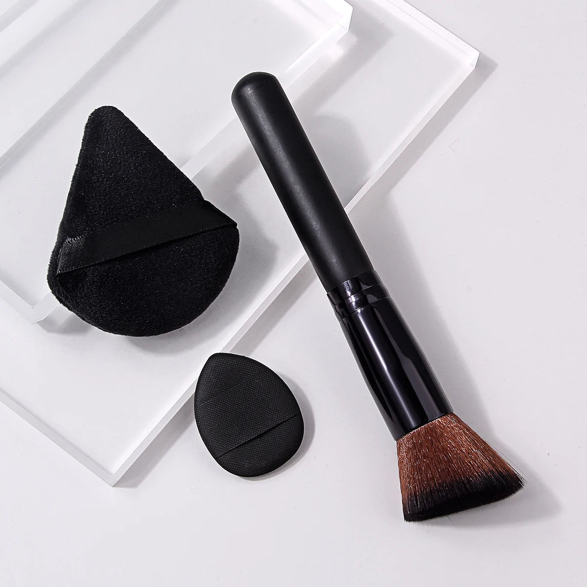 KOSSHOW 3-Pc Makeup Brush & Puff Set | Flawless Base Makeup Brush Set QXL