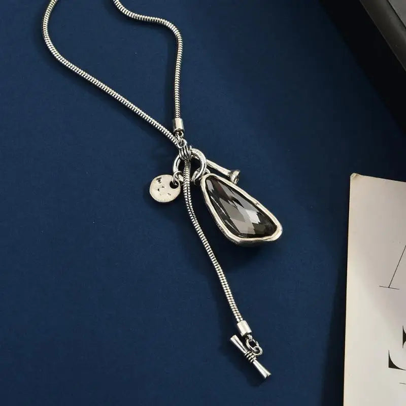 Long Crystal Pendant Sweater Necklace | Elegant Women's Gift Pendant Necklace QXL