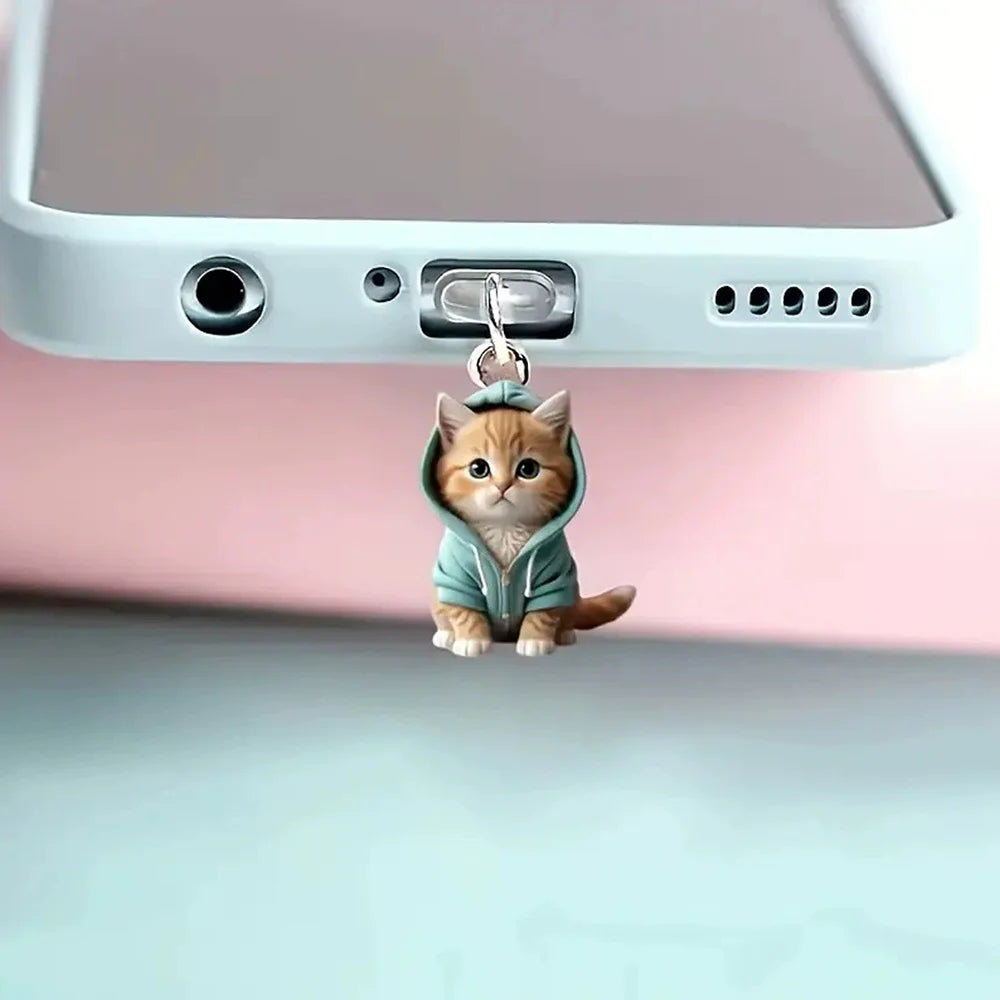 Cartoon Cat Dust Plug Pendant | iPhone & USB-C Charm Phone Dust Plug Charm QXL Green for IOS