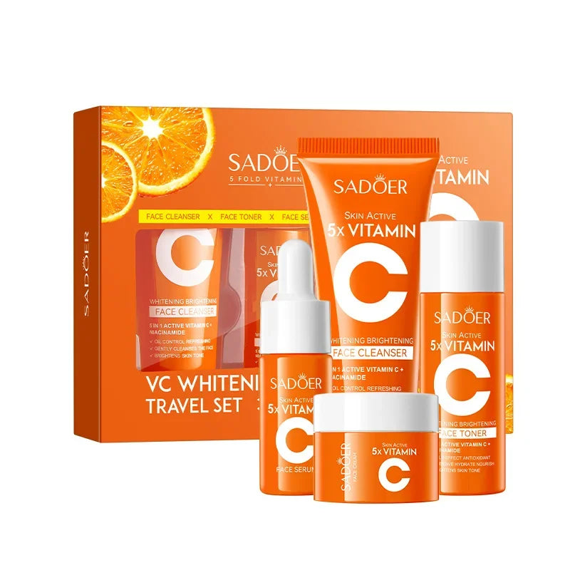5-Piece Vitamin C Travel Skincare Set – Cleanser Toner Cream Travel Skincare Set QXL 1BOX