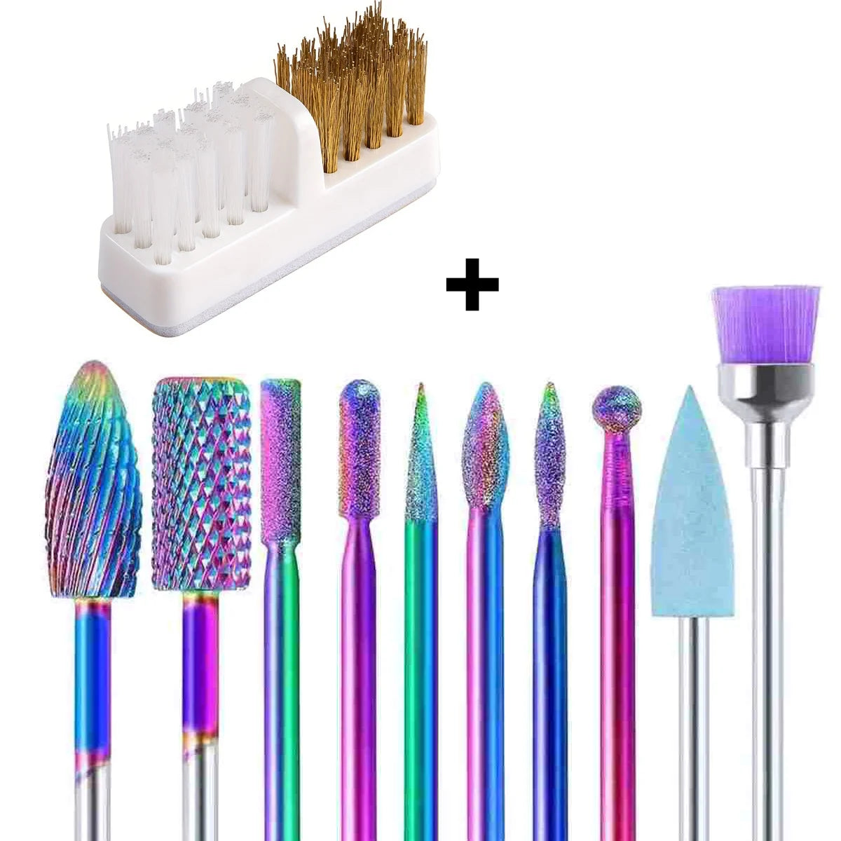 11-Pc Tungsten Carbide Nail Drill Bit Set 3/32 + Cleaning Brush Nail Drill Bit Set QXL