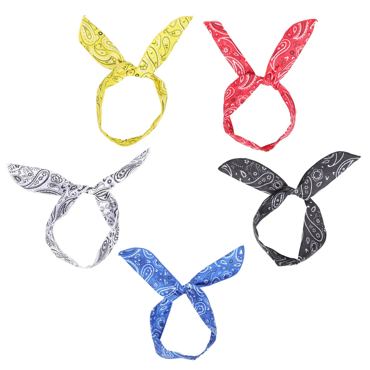 5-Pack Paisley Wire Headbands | Bunny Ear Twisted Bow Hairbands Wire Headband Set QXL