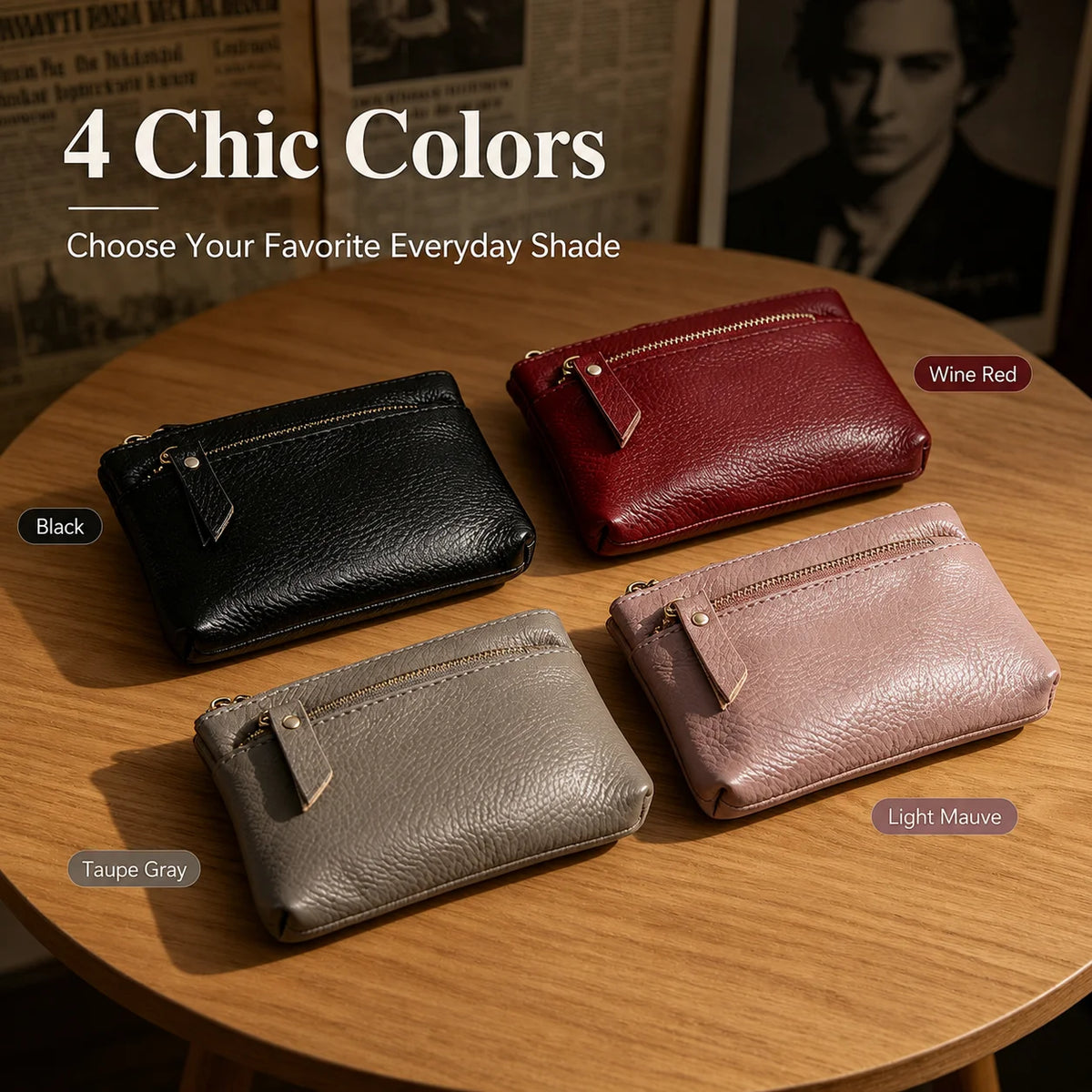 Mini Genuine Cowhide Leather Zipper Wallet | Women's Coin Purse Leather Coin Wallet QXL