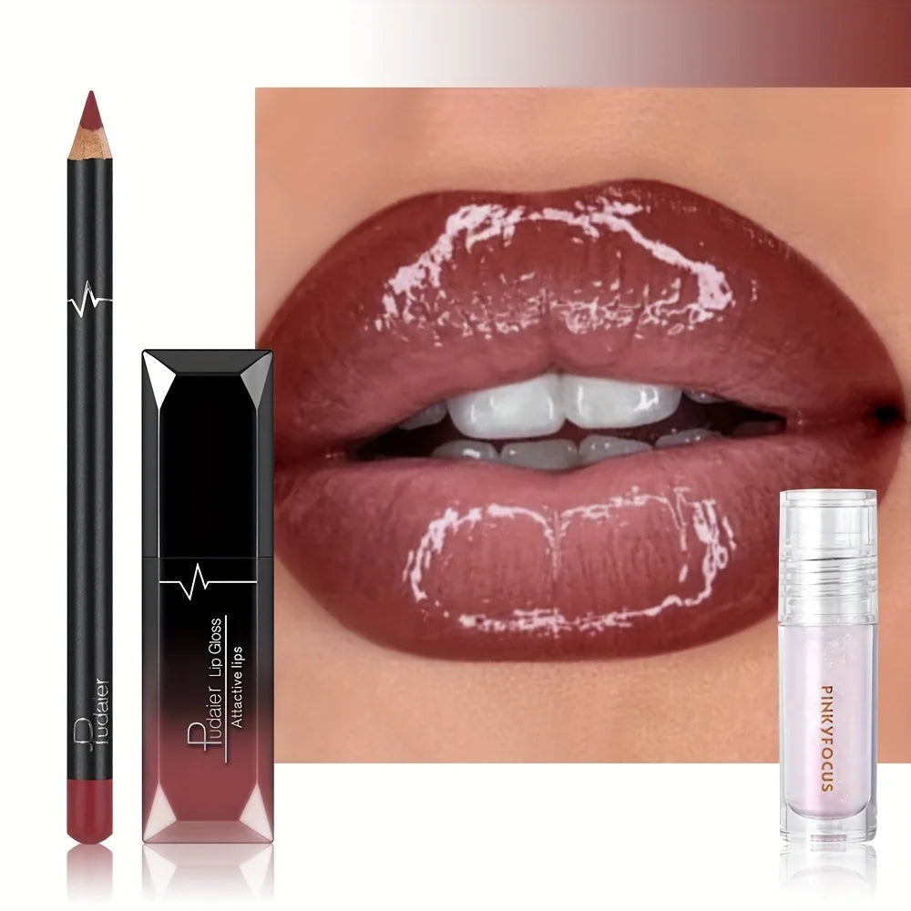 3-Piece Ombre Lip Kit – Liner, Gloss & Lip Oil | Nude Shades Lip Makeup Kit QXL