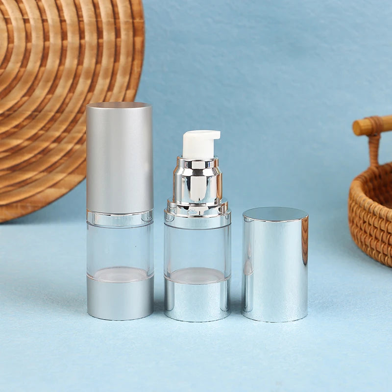 UV Silver Airless Pump Bottle 15/30/50ml | Empty Vacuum Dispenser Airless Pump Bottle QXL