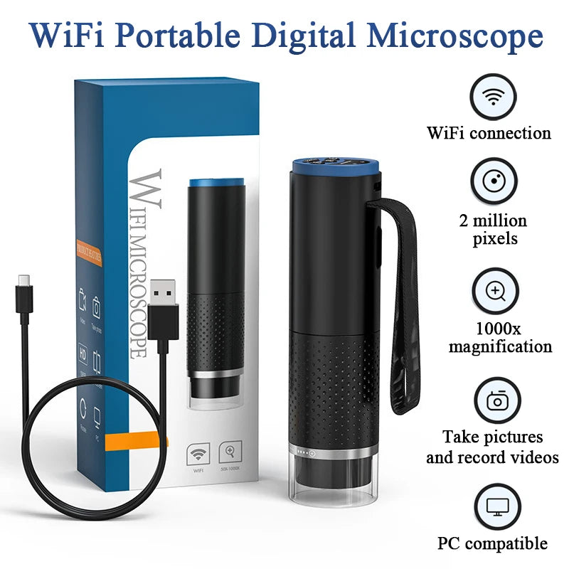 50X–1000X WiFi Digital Microscope 1080P | USB-C, 8 LED WiFi Digital Microscope QXL